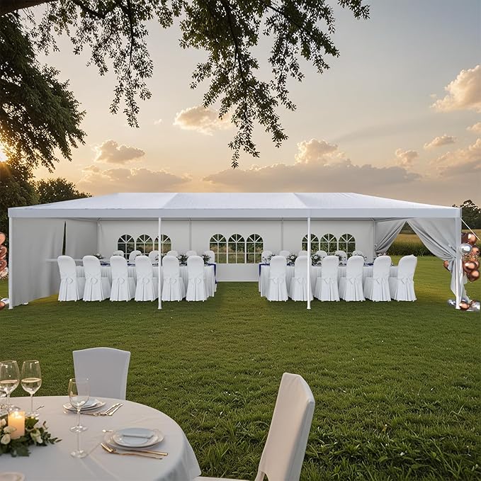 Devoko 10'x30' Heavy Duty Outdoor Canopy Tent, Waterproof Wedding Party and Events Tent with UV Protection & Sidewalls, Wind Resistant Portable Gazebo for Backyard, Patio, White