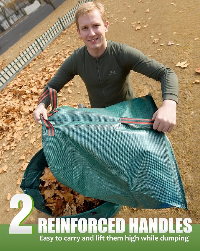 Joyhalo Reusable Yard Waste Bags, 2 Pack 50 Gallon Dustpan-Type Garden Bag for Collecting Leaves Garss Clippings, Heavy Duty lawn and leaf bags, Garden Waste Container for Clean Up Outdoor Debris