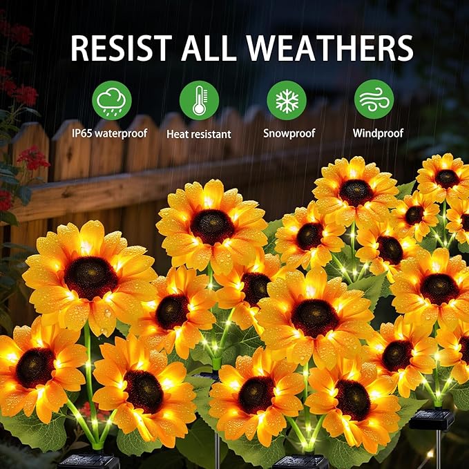 Solar Garden Lights Outdoor, 5 Pack Sunflower Lights with 15 Large Sunflower, Waterproof Garden Decor, Birthday Gifts for Mom Grandma, Decorative Solar Flowers for Pathway Patio Yard Fall Decorations
