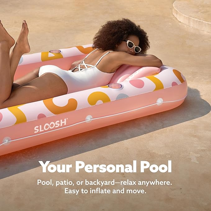 SLOOSH Inflatable Tanning Pool Lounger Float, 70" x 46" Pool Floats Adult with Pillow, 4 in 1 Suntan Tub Raft Floatie,Sunbathing Bed Lounge for Water Blow Up Ball Pit Party Gifts