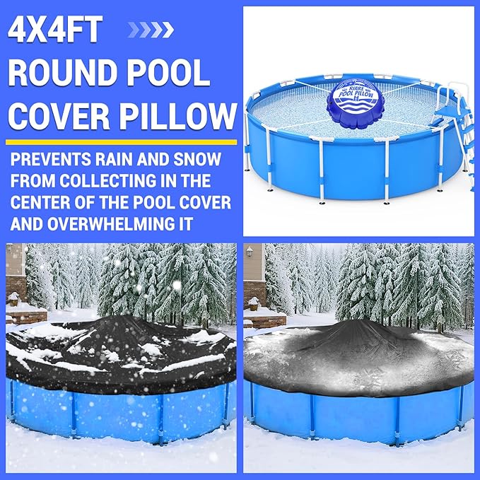 Riare 1pcs 4 X 4 Ft Pool Air Pillows for Above Ground Pools- Winter Pool Pillow Swimming Pools Closing Winterizing Kit with Ropes, Cold-Resistant 0.4mm Thicken PVC Ice Equalizer Pillow for Support