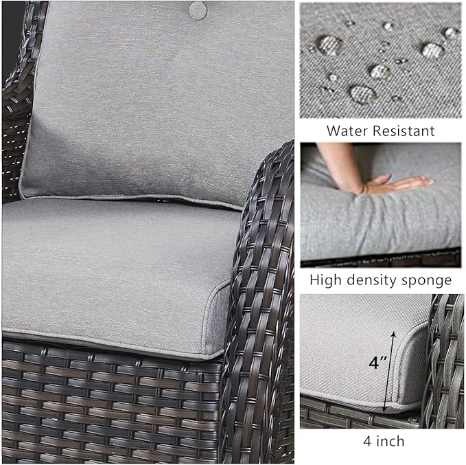 HUMMUH Outdoor Patio Furniture 6 Pieces Furniture Set Wicker Outdoor Sectional Couch with Patio Swivel Glider Chairs,Side Table,Ottomans for Patio