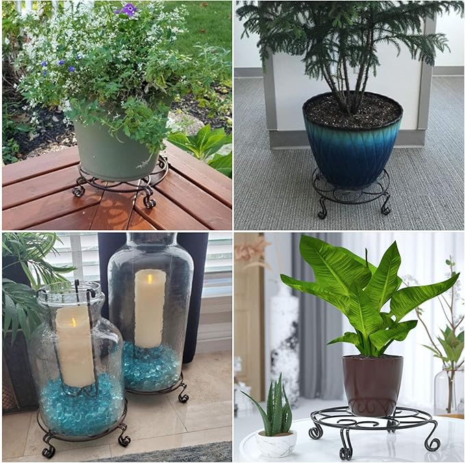 Yimobra Original Patented Plant Stand for Flower Pot Heavy Duty Potted Holder Indoor Outdoor, Metal Rustproof Iron Garden Container Round Supports Rack for Planter Bronze, Brown 9.4 Inches