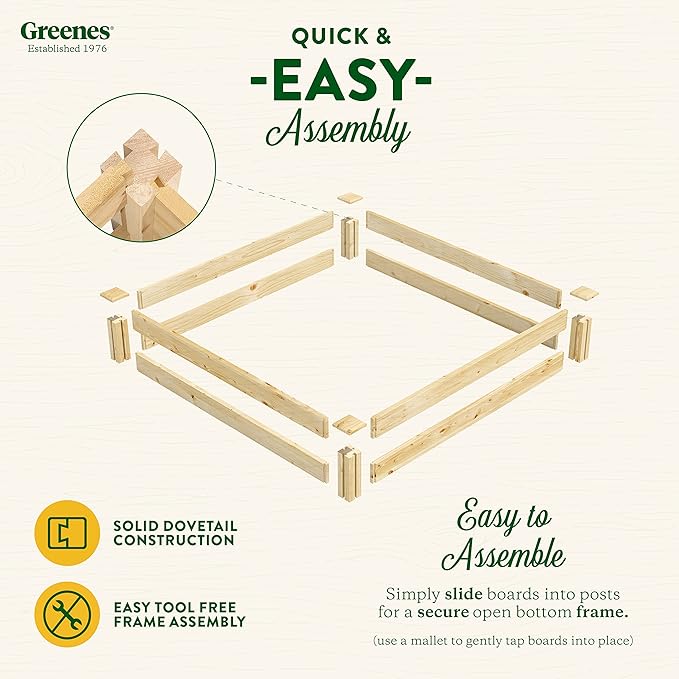 Greenes Fence Original Pine Raised Garden Bed, 4' x 4' x 7" (2-Pack) - Made in USA with American Pine