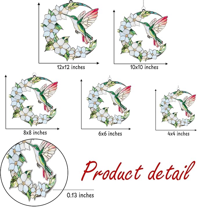 Hummingbird Crescent Moon Acrylic Suncatcher Stained Glass Effect Window Car Hanging Christmas Ornament Indoor Outdoor Decor Garden Sun Catcher Gift for Bird Lover for Women Mom Grandma
