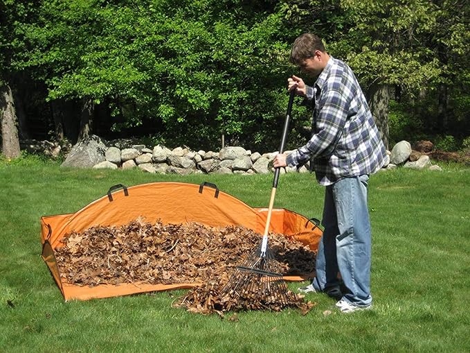Reusable Cleanup Tarp for Lawns and Gardens - Landscape and Yard Accessories, Rake Leaves and Debris, Easy To Use, Collapsible Design, Sport, ( 4’ X 6’), Orange