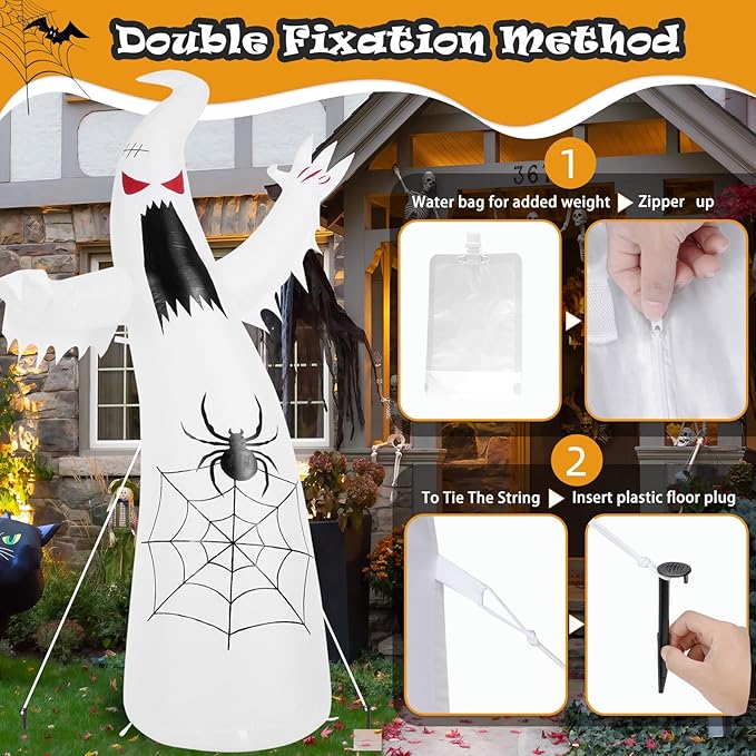 Halloween Inflatable Ghost Decoration, LED Color Changing Lights, Outdoor Yard Decor with Wings (12FT Giant Terror Spider Ghost)