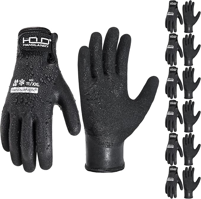 HANDLANDY Waterproof Work Gloves for Cold Weather, Insulated Winter Freezer Work Gloves with Grip for Men & Women