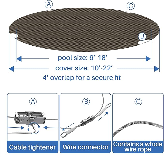 ECOOPTS 17 ft Round Pool Cover for Above Ground Pools, Swimming Pool Cover Protector Winter Safety Cover (Brown)
