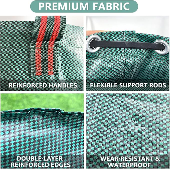2 Pack 32 Gallon Reusable Yard Waste Bags (Green + Black), Collapsible Heavy Duty Lawn & Leaf Bags with Reinforced Handles for Leaf Collection, Yard Cleanup, Storage