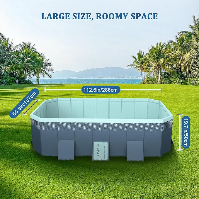 Foldable Pool, Non-Inflatable Swimming Pool for Kids, Adults and Pets, Hard Plastic Shell, Portable Above Ground for Outdoor, Garden, Kid Pool for Backyard (113'' x 66'' x 20'')