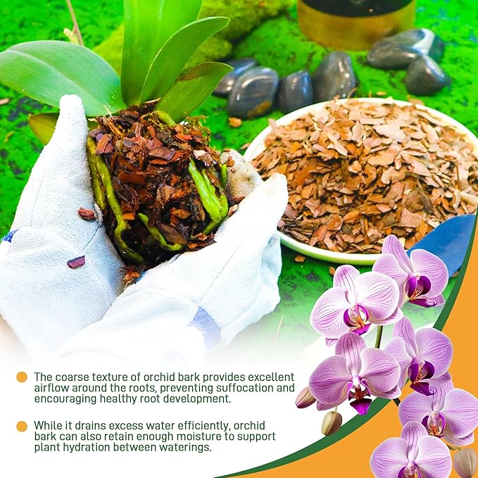 2qt Orchid Bark Horticultural Grade- Natural Mulch for Potted Plants, Root Development of Orchid Plants and Garden Soil Amendment Mix
