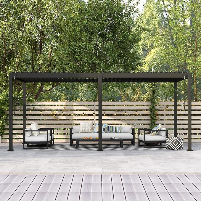 Mirador 111S Round Louvered Pergola Gazebo, 10Ft x 20Ft, Full Aluminum Frame, Adjustable Roof, Outdoor, Durable, Charcoal