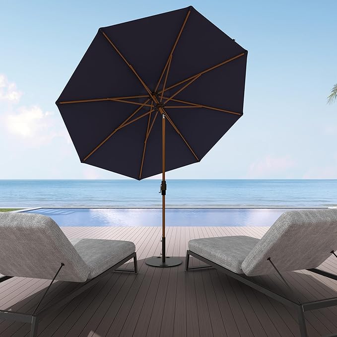 Midtown Umbrellas Wooden 2-8 Feet Outdoor Patio Umbrella, Terylast Navy Blue Fabric, Aluminum Frame For Backyard Umbrella, Deck Umbrella, Garden Umbrella & Pool Umbrella - Wooden Pole