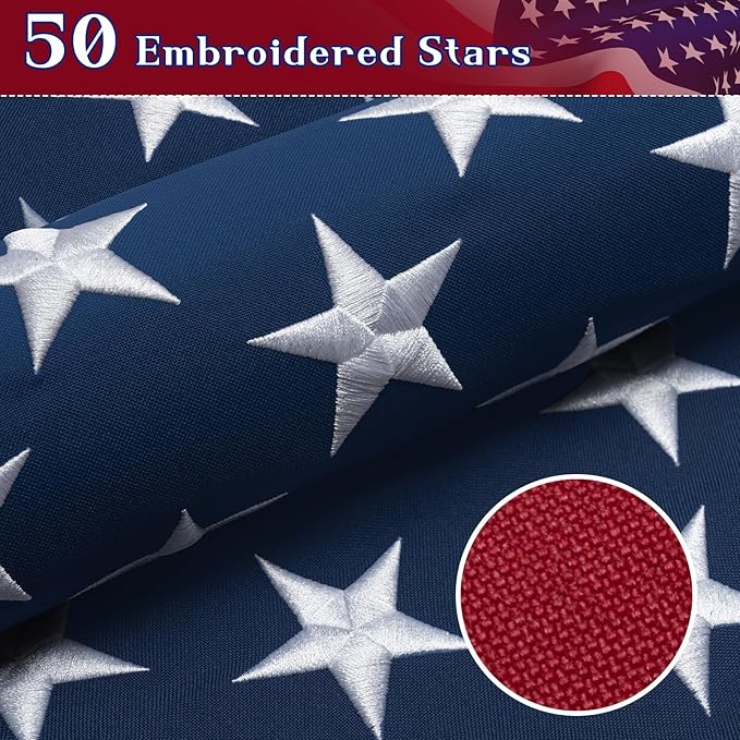 American Flag 8x12 Ft Indestructible Outdoor, Long Lasting, Heavy Duty, TearProof Polyester, Fade Resistant, High Wind US Outside Flags with Embroidered Stars, Sewn Stripes, Brass Grommets