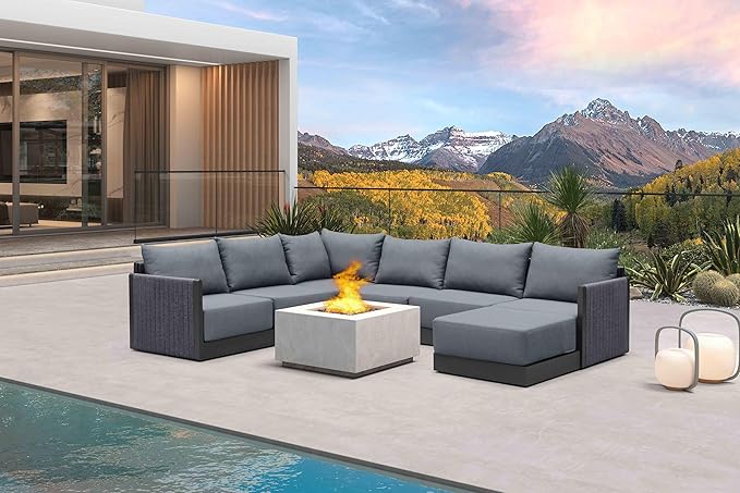 PURPLE LEAF 7 Pieces Patio Conversation Sets with Ottoman All Weather Outdoor Couch Sectional Set with Cushion Patio Conversation Set for Garden Poolside Backyard Gray