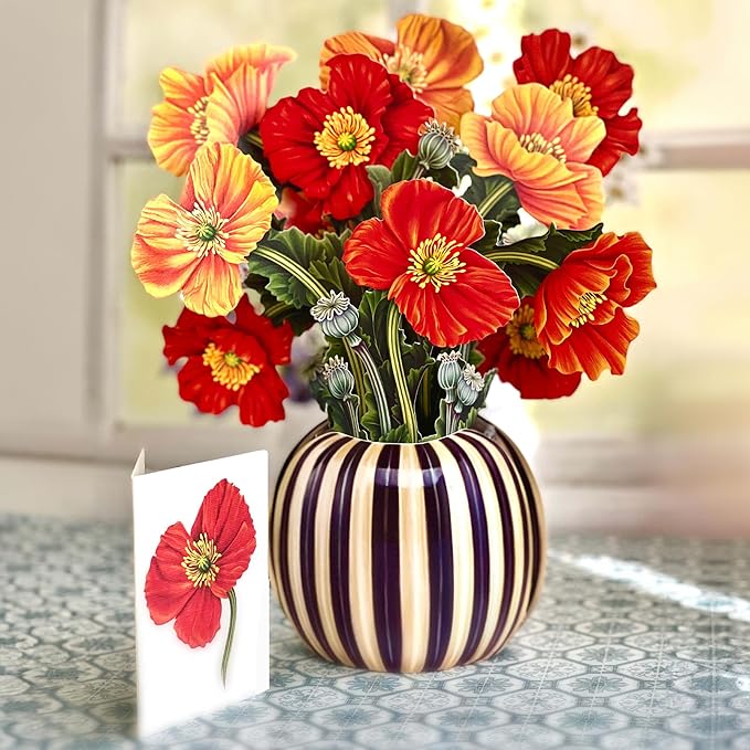 Freshcut Paper Pop Up Cards, French Blooms, 12 Inch Life Sized Forever Flower Bouquet 3D Popup Greeting Card, Birthday Cards, Thank You Card, Blank Notecard & Envelope