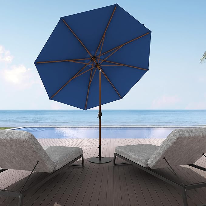 Midtown Umbrellas Sunbrella Umbrella Outdoor Patio Umbrella 2-9 Feet in Dark Blue Acrylic Fabric, Auto-Tilt Aluminum Frame For Backyard Umbrella, Deck Umbrella & Porch Umbrella - Wooden Pole
