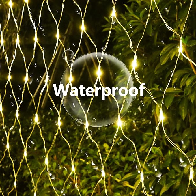 Solar Net Christmas Lights Warm White, 200 LED Net Lights Outdoor Mesh Lights, 19 Modes Solar Powered/USB String Lights for Garden, Yard, Bushes, Trunk, Halloween, Xmas Tree Decor