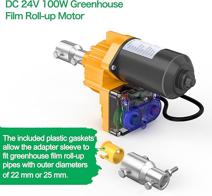 [Upgraded] DC 24V 100W Greenhouse Film Roll Up Motor Kit with Climbing Device – for Side Windows and Roof Vents of Plastic Film Greenhouses