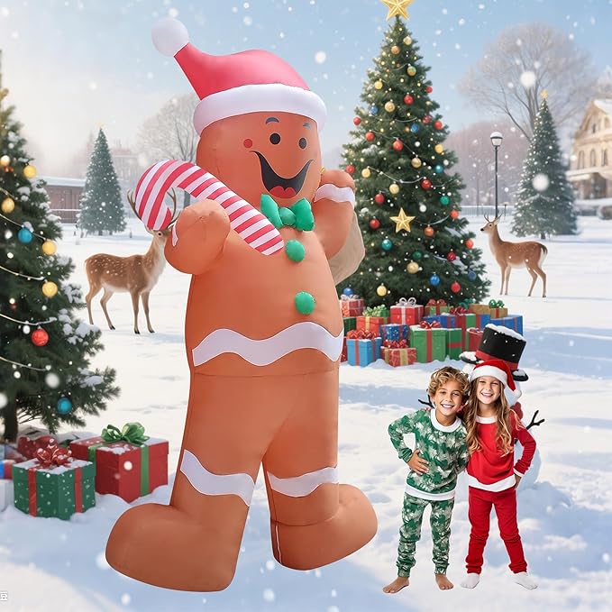 12ft Christmas Inflatable Decor Build-in LED Outdoor Decorations for Yard/Lawn/Garden (12ft Gingerbread Man)