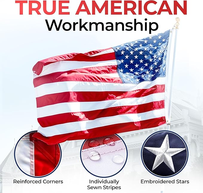 American Flag for Outside Heavy-Duty US Flag with Embroidered Stars Reinforced Material USA Flag Built for Outdoors Sewn Stripes UV Protection Brass Grommets (3x5 ft)