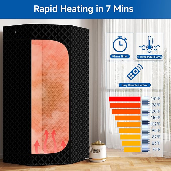 Portable Steam Sauna, Steam Sauna Tent Full Body Personal Sauna Room with 3L 1500W Steam Generator, Remote Control, Remote Control, 9 Levels Heat, 90 Mins Timer,Foldable Chair,Black