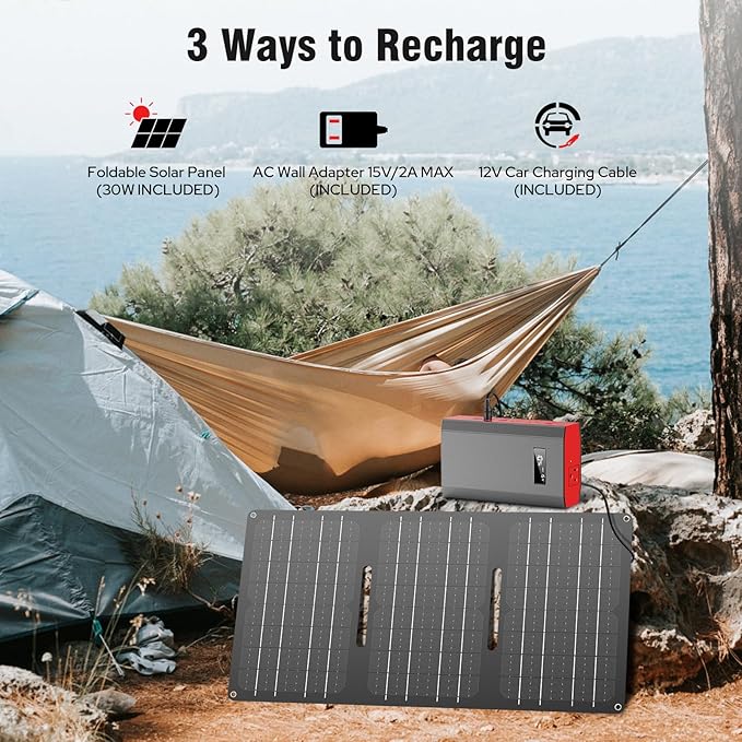 Portable Power Station with Foldable Solar Panel, 120W 110V USB-C Solar Power Bank Battery Generator with Panel, Portable Power Bank with AC Outlet for Laptop Smart Device Home RV Outdoor Camping