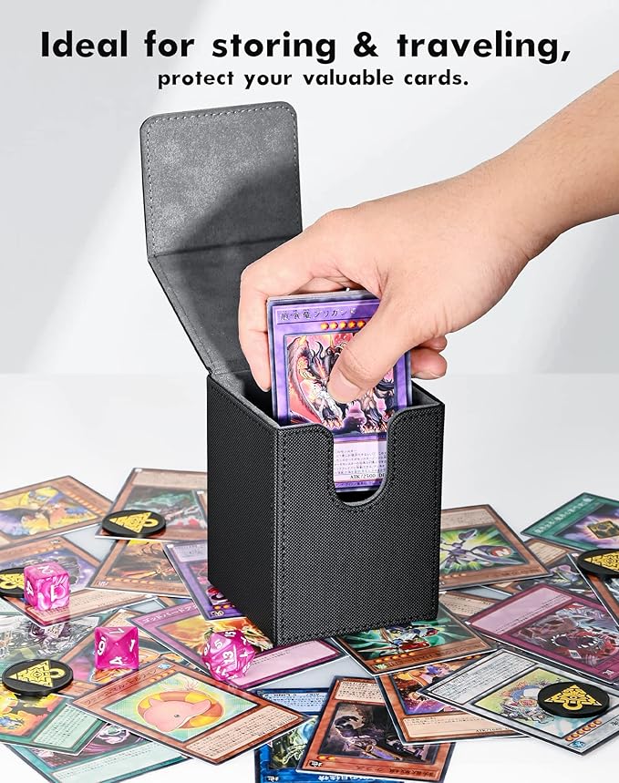 ZLCA Card Deck Box for MTG Yugioh TCG, Card Storage Box with Dividers Holds 100+ Sleeved Cards, Premium Card Deck Case Compatible with CCG Trading Cards (Black,Cthulhu)