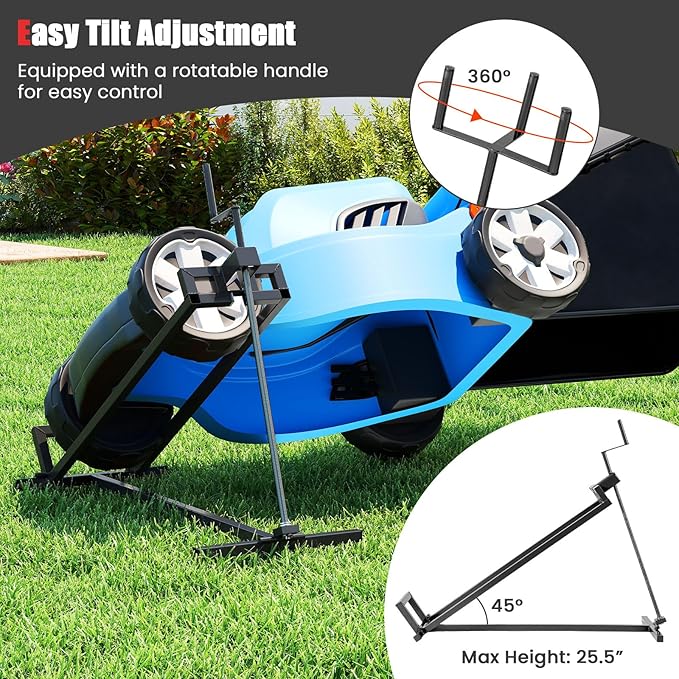 IRONMAX Riding Lawn Mower Lift, Folding Lawn Tractor Lift with Manual Handle, Adjustable Height & Angle, Telescopic Maintenance Jack, Heavy Duty Steel Lawnmower Jack, 880 LBS Weight Capacity (Black)