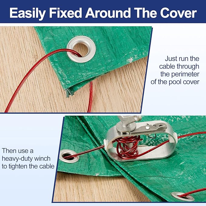 131ft Pool Cover Cable and Winch Kit Pool Covers for Above Ground Pools 10x16 Pool Cover Cable for Securing Above Ground Swimming Pool Covers(Red)