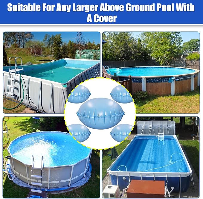 4+1 Combined Pool Pillows, Pool Air Pillow, Inflatable Pool Pillows for Above Ground Pools, Winter PVC Ice Equalizer Air Pillow with 8PCS 4m Ropes for Support Swimming Pool Covers (5Ft +4PCS 3Ft)