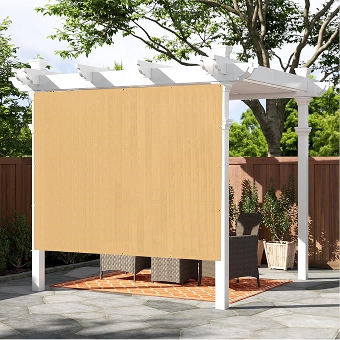 SUNNY GUARD Shade Cloth 4'x12'FT Sun Shade Screen Fabric HC-097 Shade Cover Tarp with Grommets for Pergola Backyard Garden,Sand