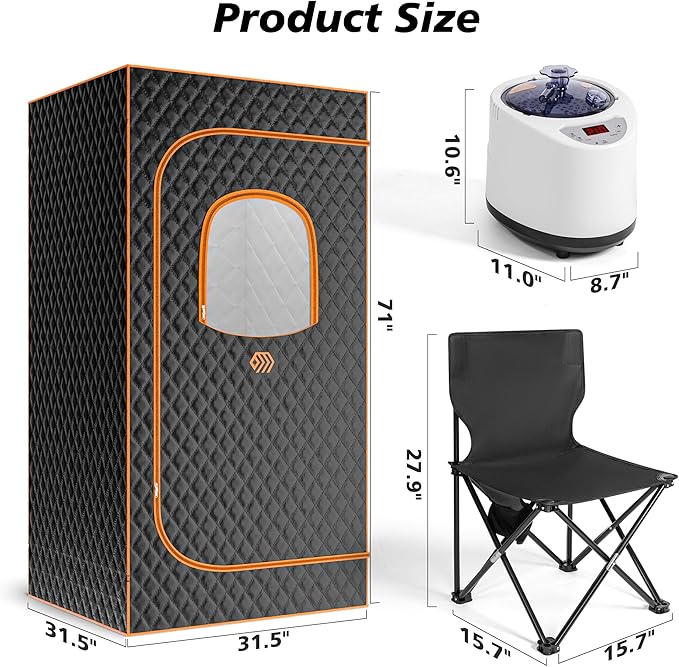 Portable Sauna Box, Personal Steam Sauna for Home with Steamer, Remote Control, Folding Chair and Mat, Portable Steam Sauna Tent, Home Spa for Relaxation