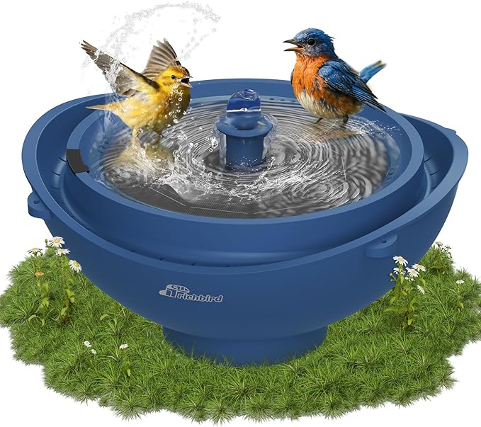 Solar Bird Bath Fountain with Battery, 3-in-1 Hanging & Freestanding Birdbath with Low-Water Protection & 3 Nozzles for Garden, Patio Decor (Deep Blue)