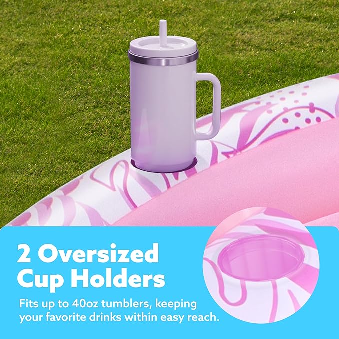 SLOOSH Inflatable Tanning Pool Lounger Float,72" x 65" Pool Floats Adult with Pillow,Luxury Fabric Large Suntan Tub Raft Floatie,Sunbathing Bed Lounge for Water Blow Up Kids Ball Pit Party Gifts,Pink