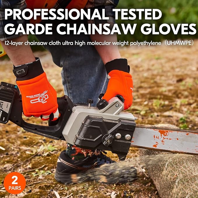 Vgo... 2 Pairs Chainsaw Gloves,Saw Protection on Both Hands Cow Leather Gloves (M, Orange, CA9760)