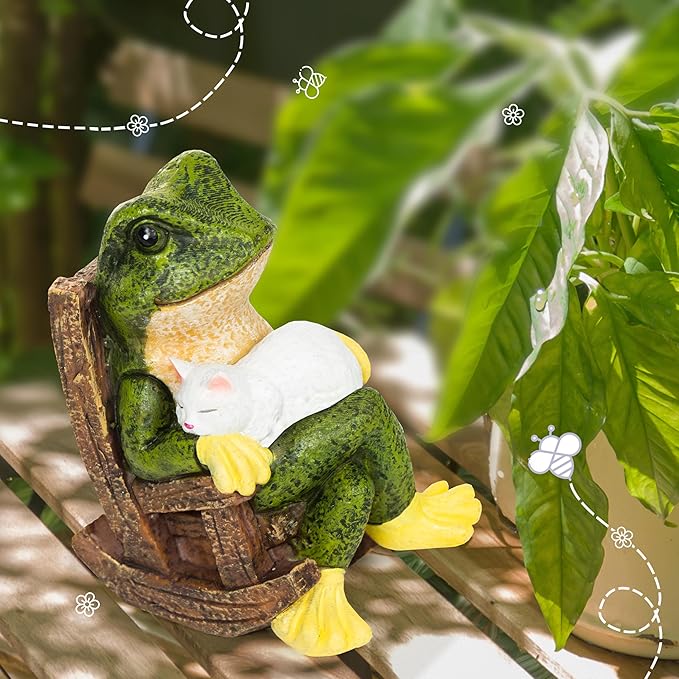 Miniature Frog Garden Statue with Cat Figurine, Frog Gifts, 3.14'' Outdoor Decorations for Yard and Garden