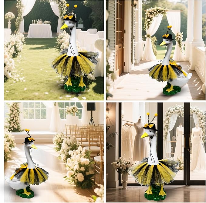 Porch Goose Outfits Garden Statue-Large Goose Statue with Bee Halloween Set Indoor/Outdoor Resin Sculpture, Goose Outfits+20" High Goose Figurine with Costume for Yard Decorations, Gifts for Mom