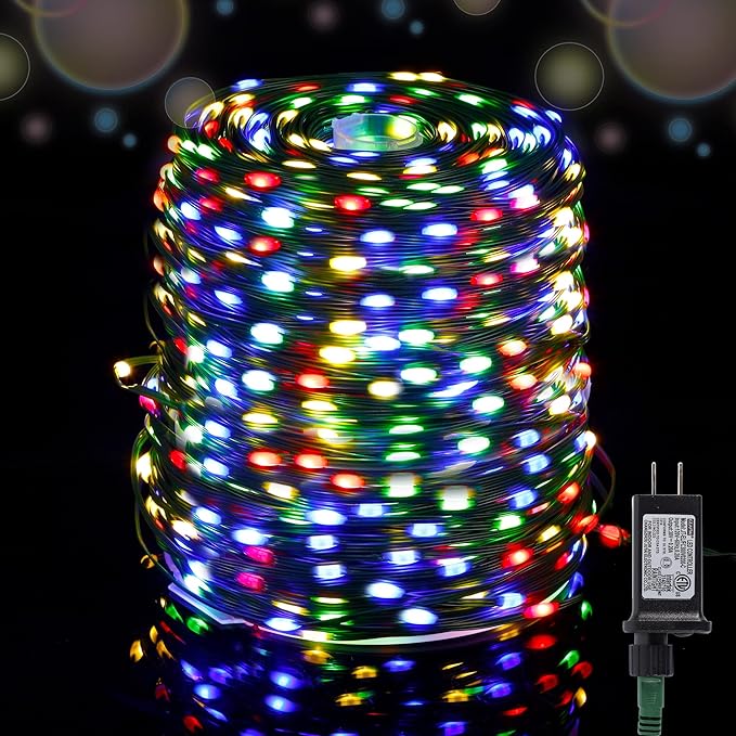 WATERGLIDE Extra Long 328 FT Fairy String Lights, 1000 LED Outdoor Green Wire Christmas Lights, Plug in Mini Light 8 Modes & Waterproof for Outside Xmas Tree Holiday Wedding Party Decor, Multicolor