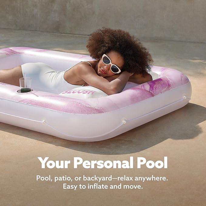 SLOOSH Inflatable Tanning Pool Lounger Float, 70" x 46" Pool Floats Adult with Pillow, 4 in 1 Suntan Tub Raft Floatie,Sunbathing Bed Lounge for Water Blow Up Ball Pit Party Gifts