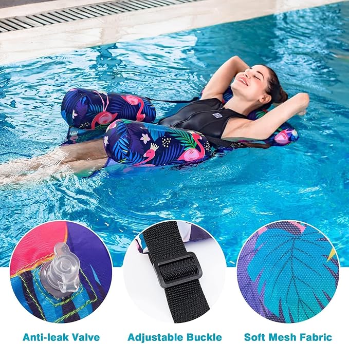 WERNNSAI Inflatable Pool Chair Float for Adults - 2 Pack Fabric Hammock Adjustable Floating Lounge Chairs for Swimming, Beach, Lake