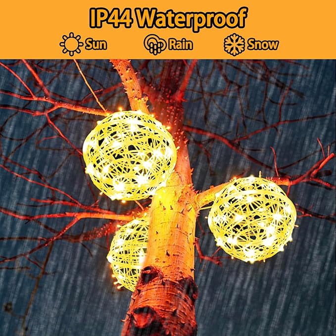 Solar Christmas Ball Lights for Tree Outdoor, 5 Pack 200LED Globe Lights Waterproof, 8 Modes Solar Sphere String Lights Outside for Window Garden Yard Porch Wedding Party Decorations, Warm White