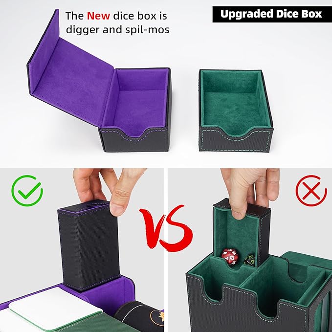 AFIING Mtg Deck Box Holds 5 Display Card Deck Boxes with Mtg Playmat & Dice Box,10 Dividers,1Card supporter, Trading Card Storage Box for Magic Yugioh Sports Cards (Black &Purple)