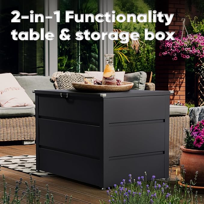 Quictent Metal Deck Box 150 Gallon Outdoor with Hydraulic Lid, Easy Assemble Waterproof Weather-Resistant Storage Bin, 660LBS Capacity for Patio/Garden/Poolside, Grey