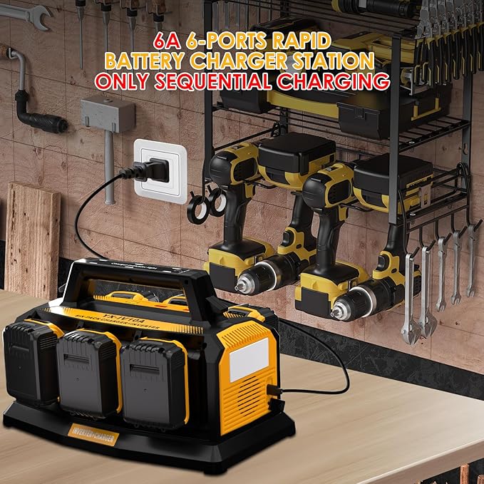 1000W Power Inverter for Dewalt 20V Battery,Compatible Battery Charger of 6 Ports Each 6A,20V to 110V Pure Sine Wave Inverter with 3 USB-A/Type-C/DC Port, Light,Cigarette Lighter Socket for Emergency
