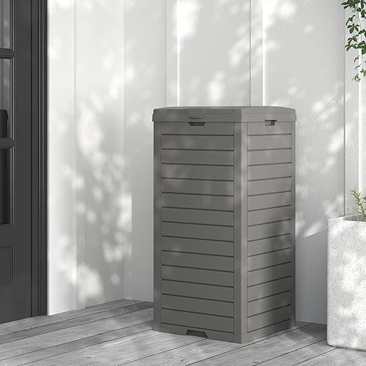 31 Gallon Kitchen Waste Bin with Lid and Drip Tray for Easy Cleaning-Perfect，Resin Outdoor Trash Can for 33-40 Gal Trash Bag, Outdoor Trash Can for Patio,Black Kitchens, and Outdoor Entertaining