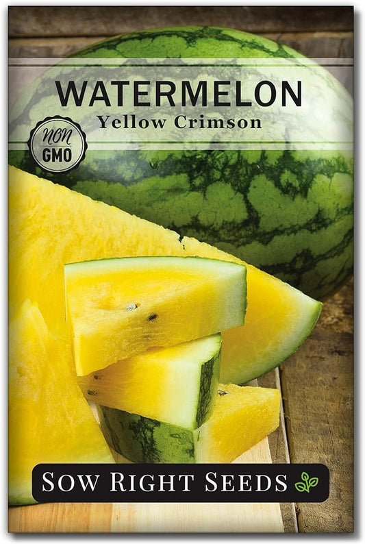 Sow Right Seeds - Yellow Crimson Sweet Watermelon Seed for Planting - Non-GMO Heirloom Packet with Instructions to Plant a Home Vegetable Garden - Rare Yellow Flesh Melon with Sweet Flavor (1)