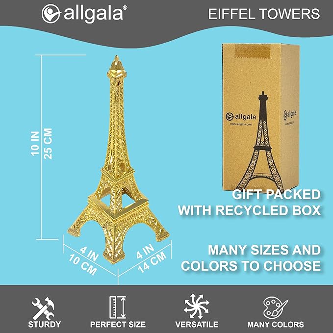 allgala Eiffel Tower Statue Decor Alloy Metal, and Size (10", Gold)