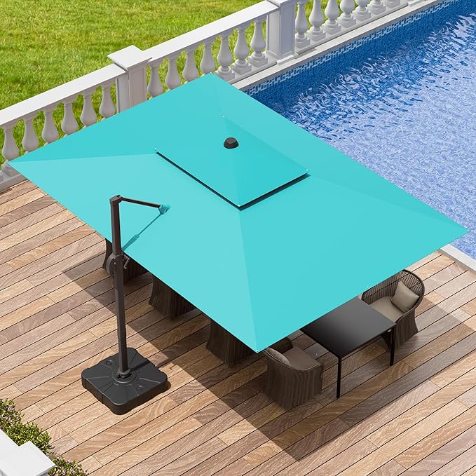 9x12 FT Patio Umbrella, Large Cantilever Rectangular Double Top Heavy Duty Offset Umbrellas with 360° Rotation, Outdoor shade for Garden Deck Pool, Turquoise